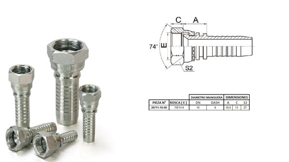 Imagen de HEMBRA RECTO JIC 7/8" UNF X 14F 06 MANG.3/8"